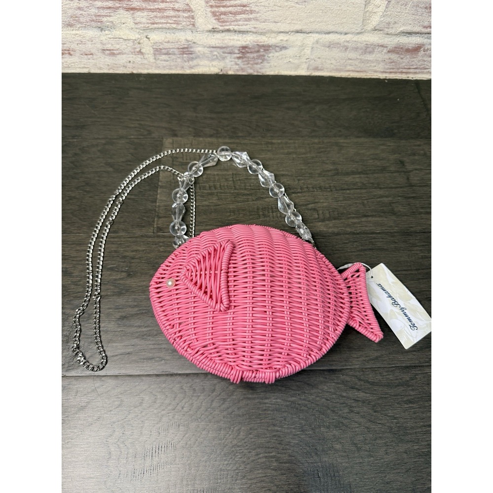 Tommy Bahama Pink Wicker Sea Fish Crossbody Shoulder Bag NWT